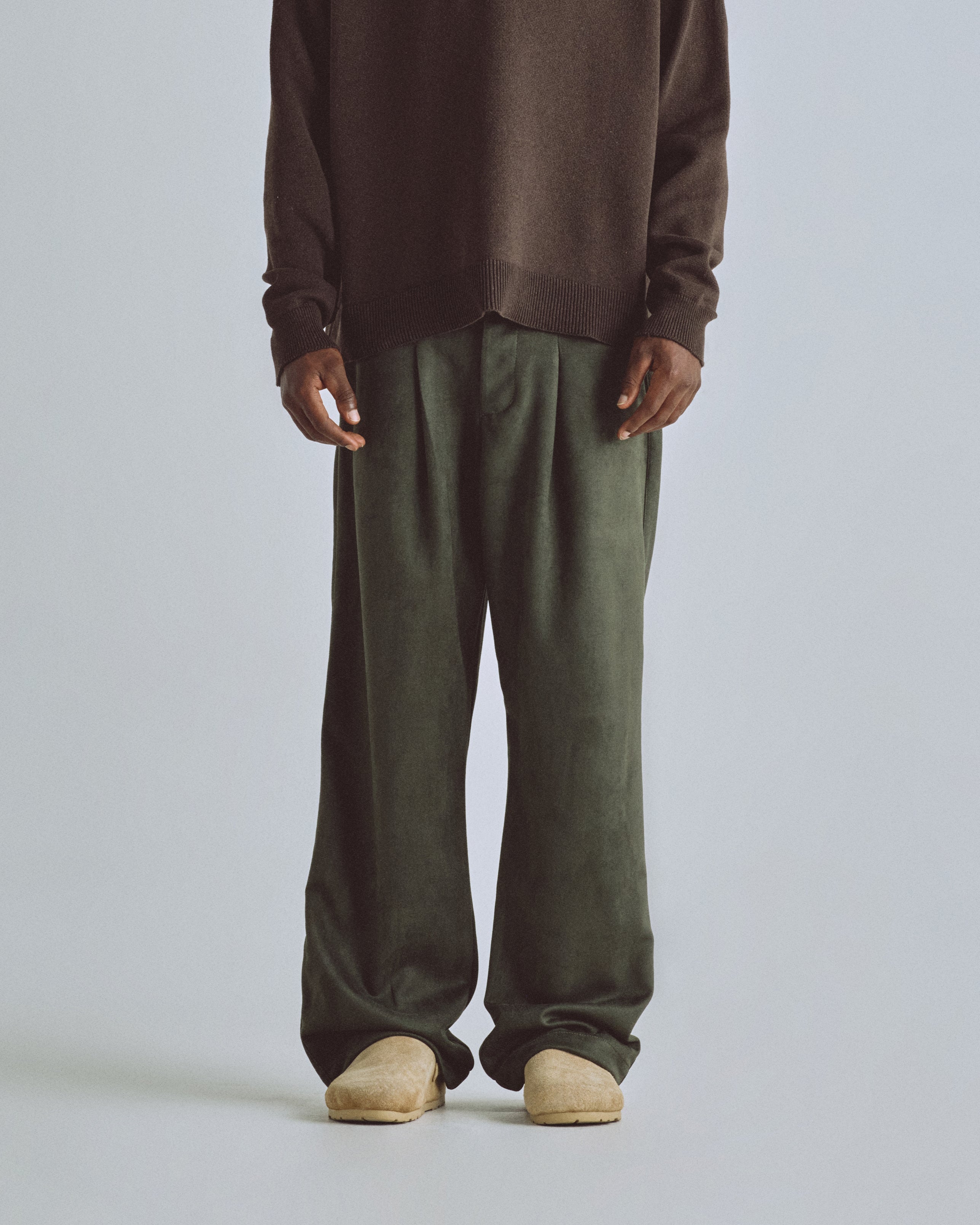 Basics Suede Trousers Olive Green