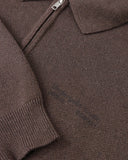 Basics Undergold Studio Knit Zip Up Long Sleeve Polo Shirt Brown