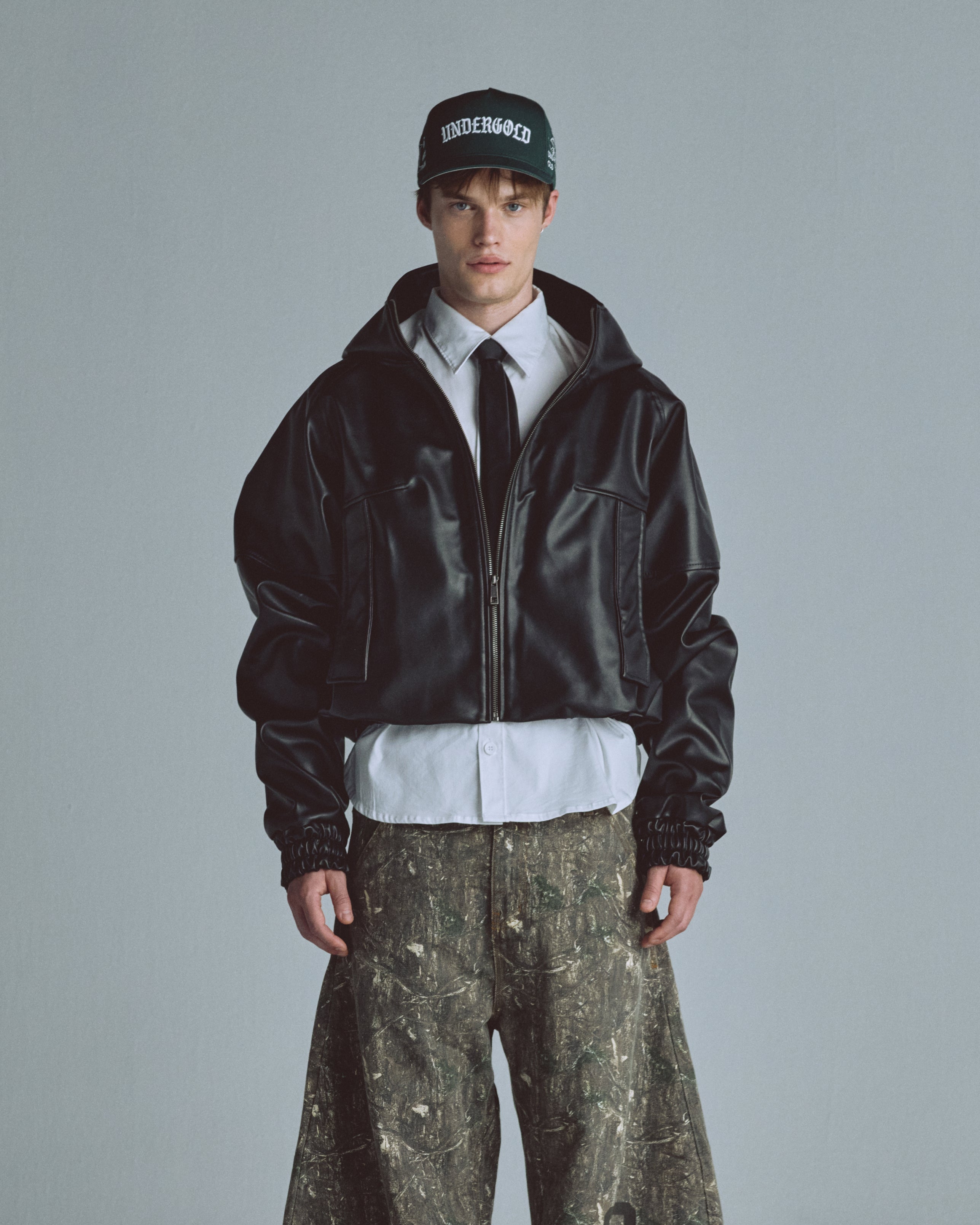 Basics UNDRGLD Leather Zip Up Hoodie Jacket Black