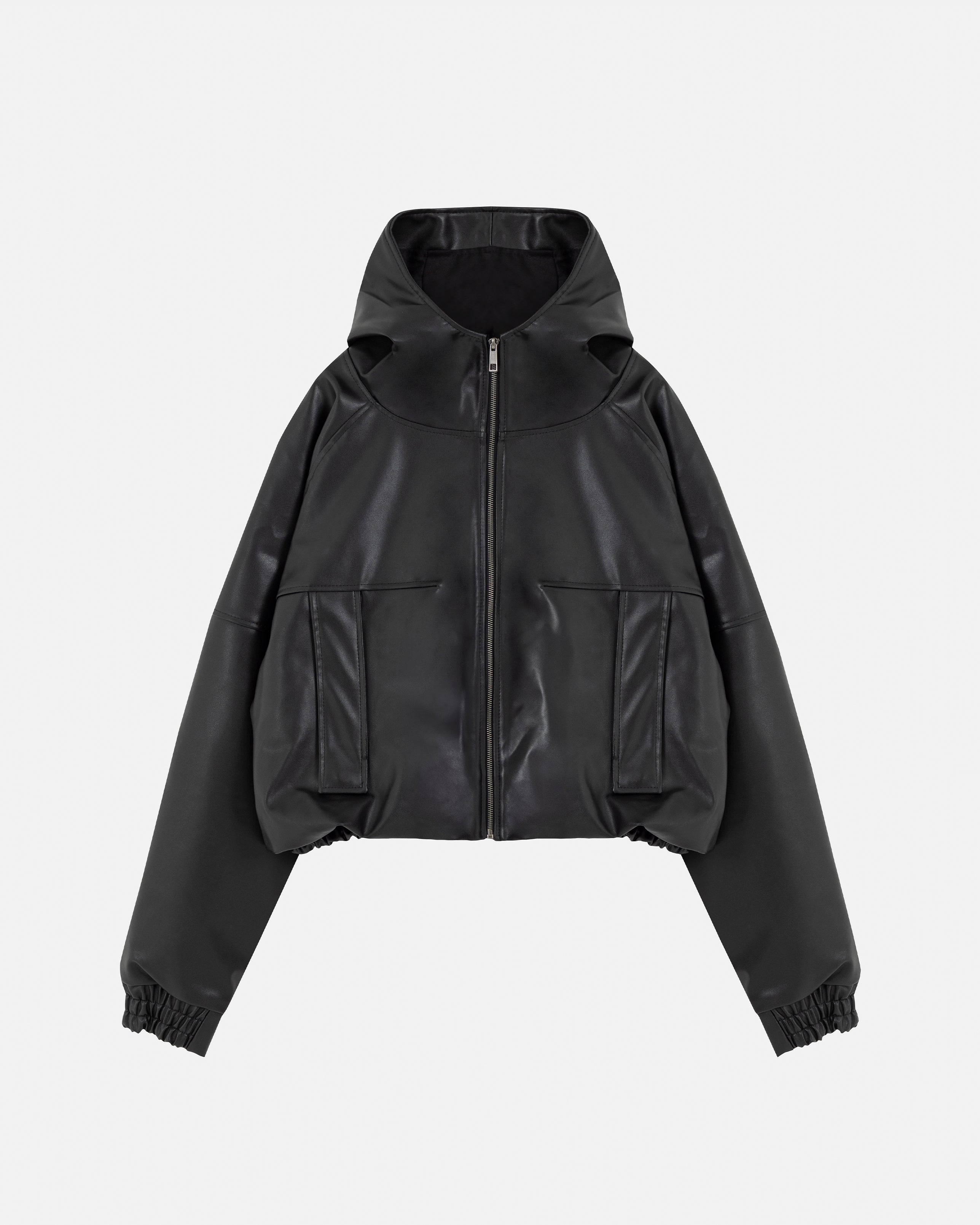 Basics UNDRGLD Leather Zip Up Hoodie Jacket Black