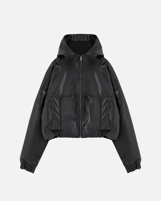 Basics UNDRGLD Leather Zip Up Hoodie Jacket Black