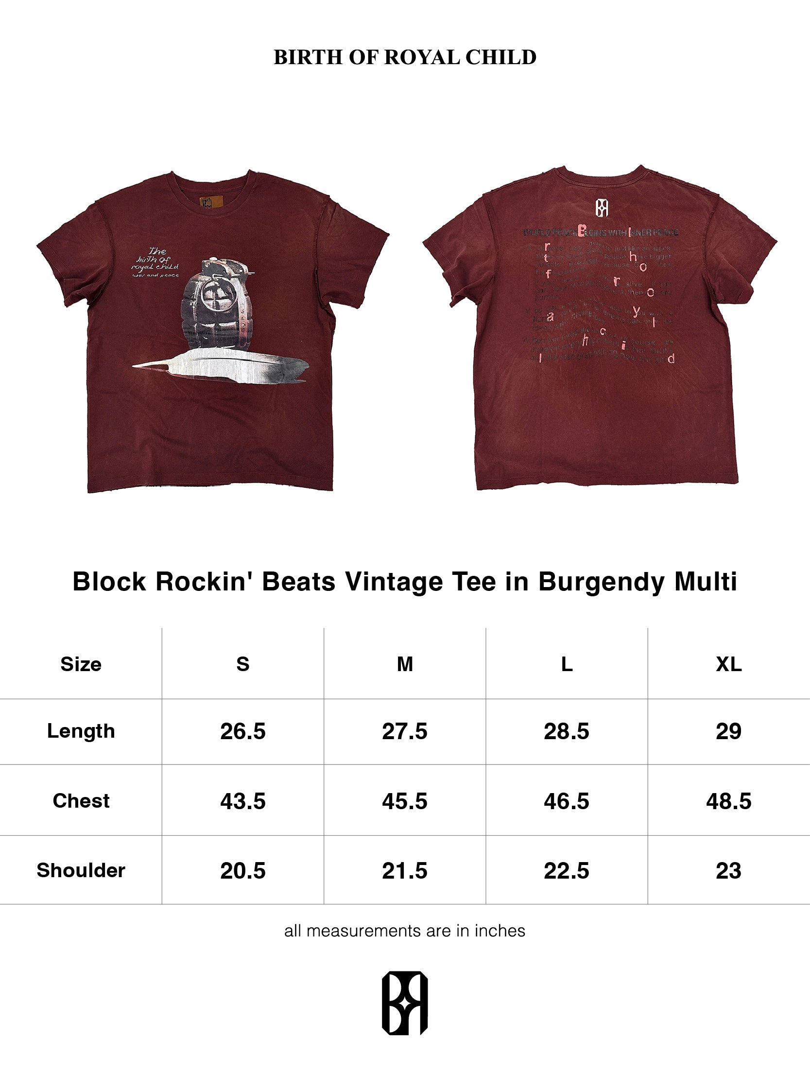 Block Rockin' Beats Vintage Tee in Burgendy Multi