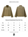 DIAMOND EMBELLISHED FLORAL KNIT SET IN GRN