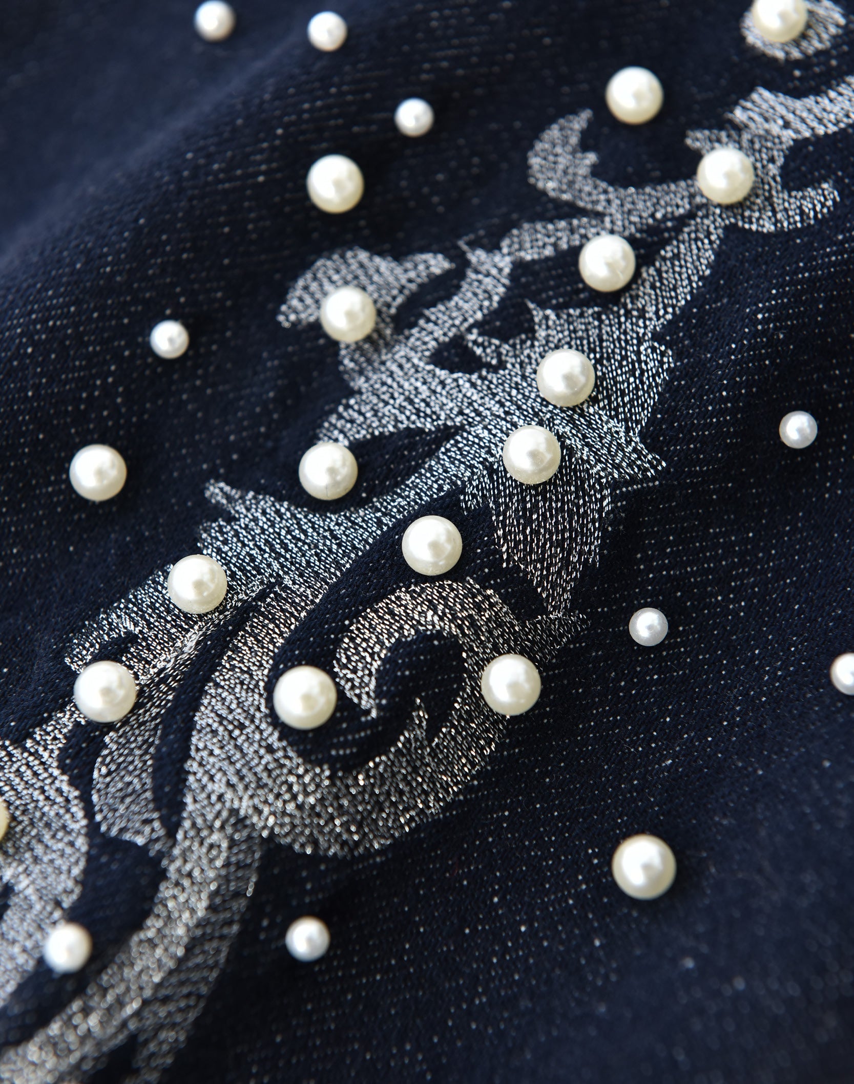 Raw Denim Embroidered Pearl Flared Jeans