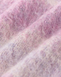 Rhinestone Embellished  Color Block Mohair Sweater in PNK