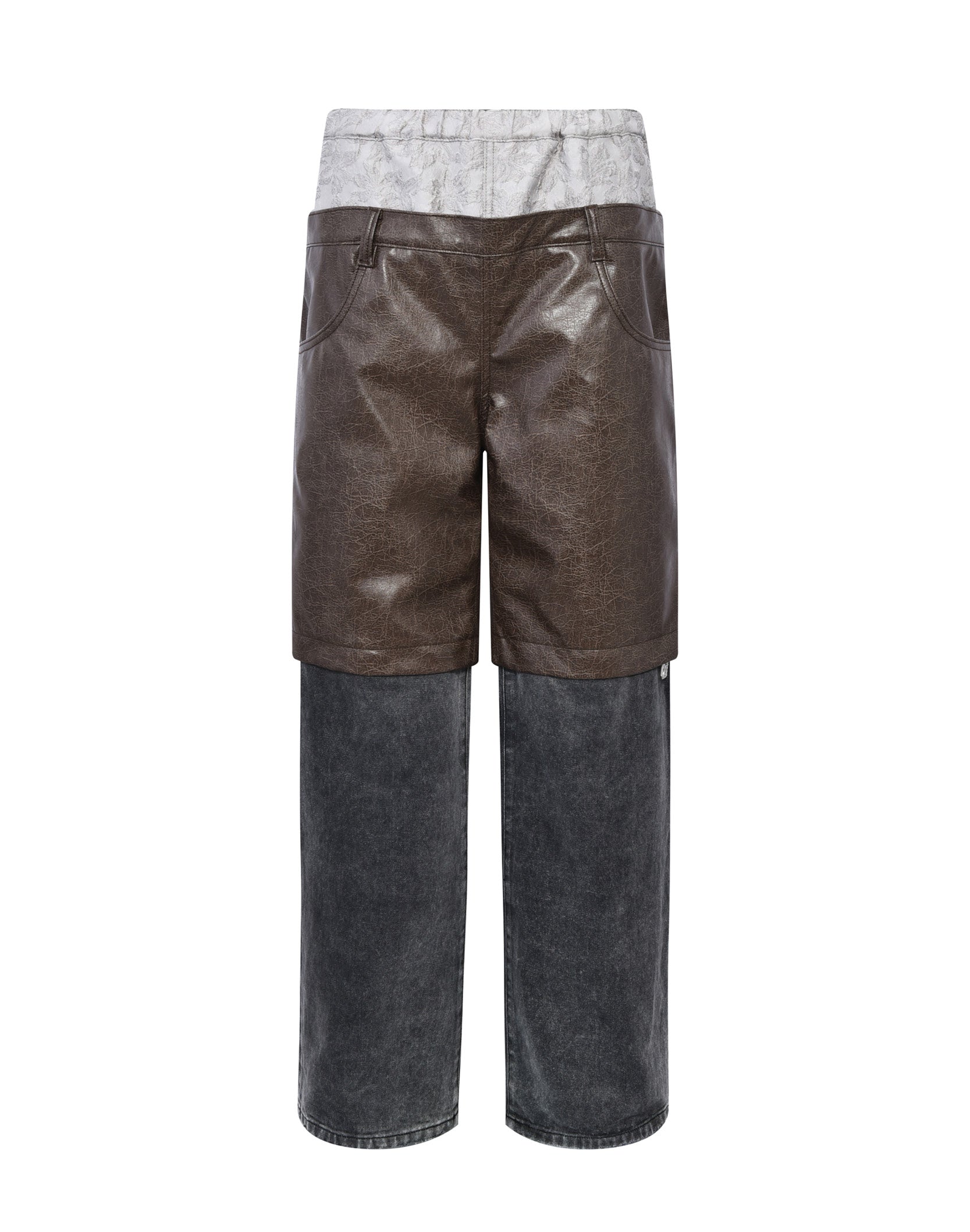 Double Waistband Patchwork Denim (Leather)