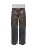 Double Waistband Patchwork Denim (Leather)