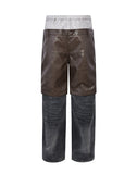 Double Waistband Patchwork Denim (Leather)