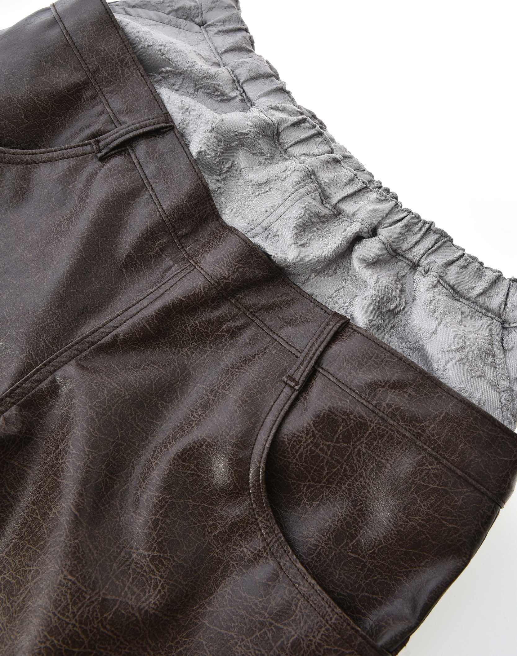 Double Waistband Patchwork Denim (Leather)