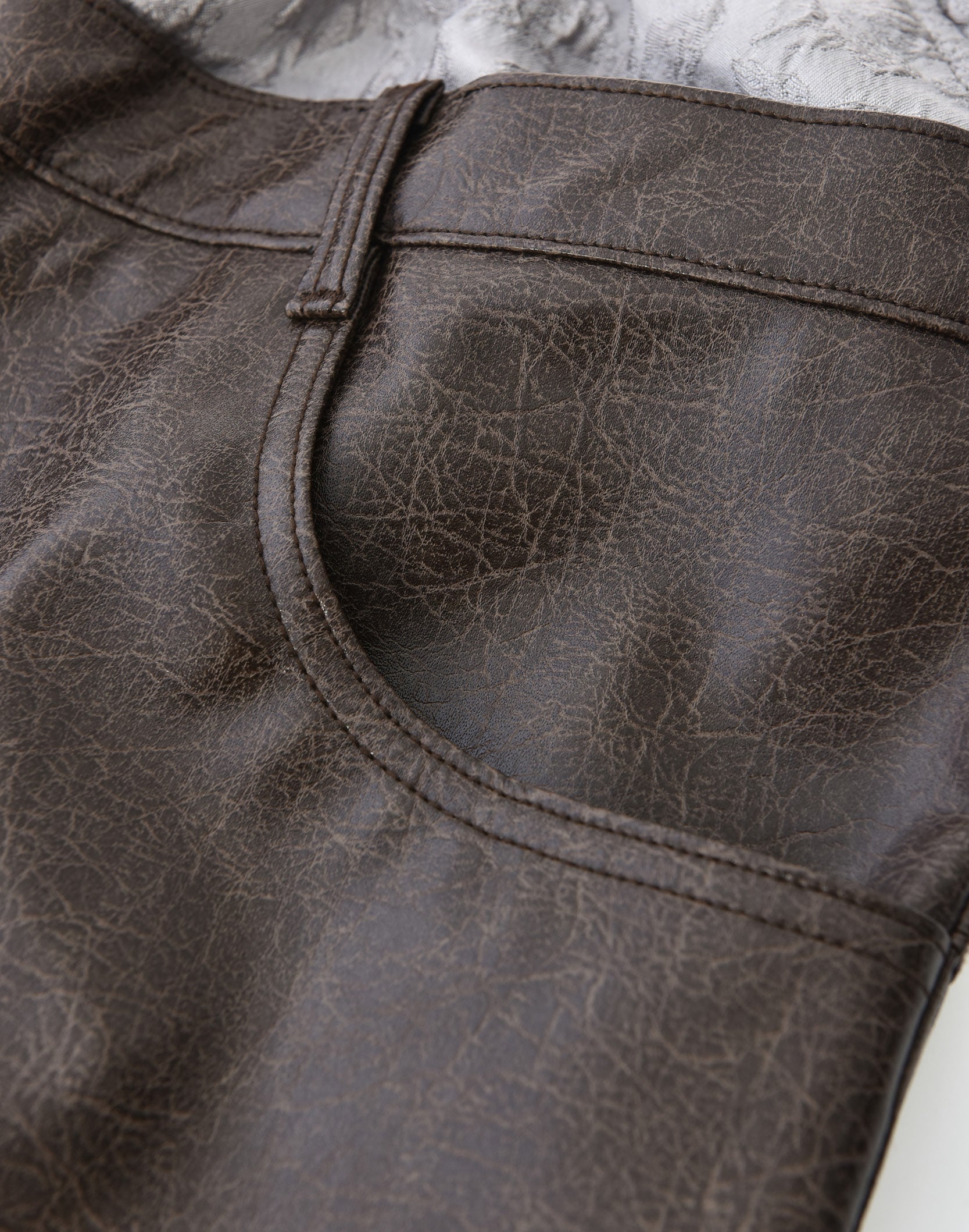 Double Waistband Patchwork Denim (Leather)