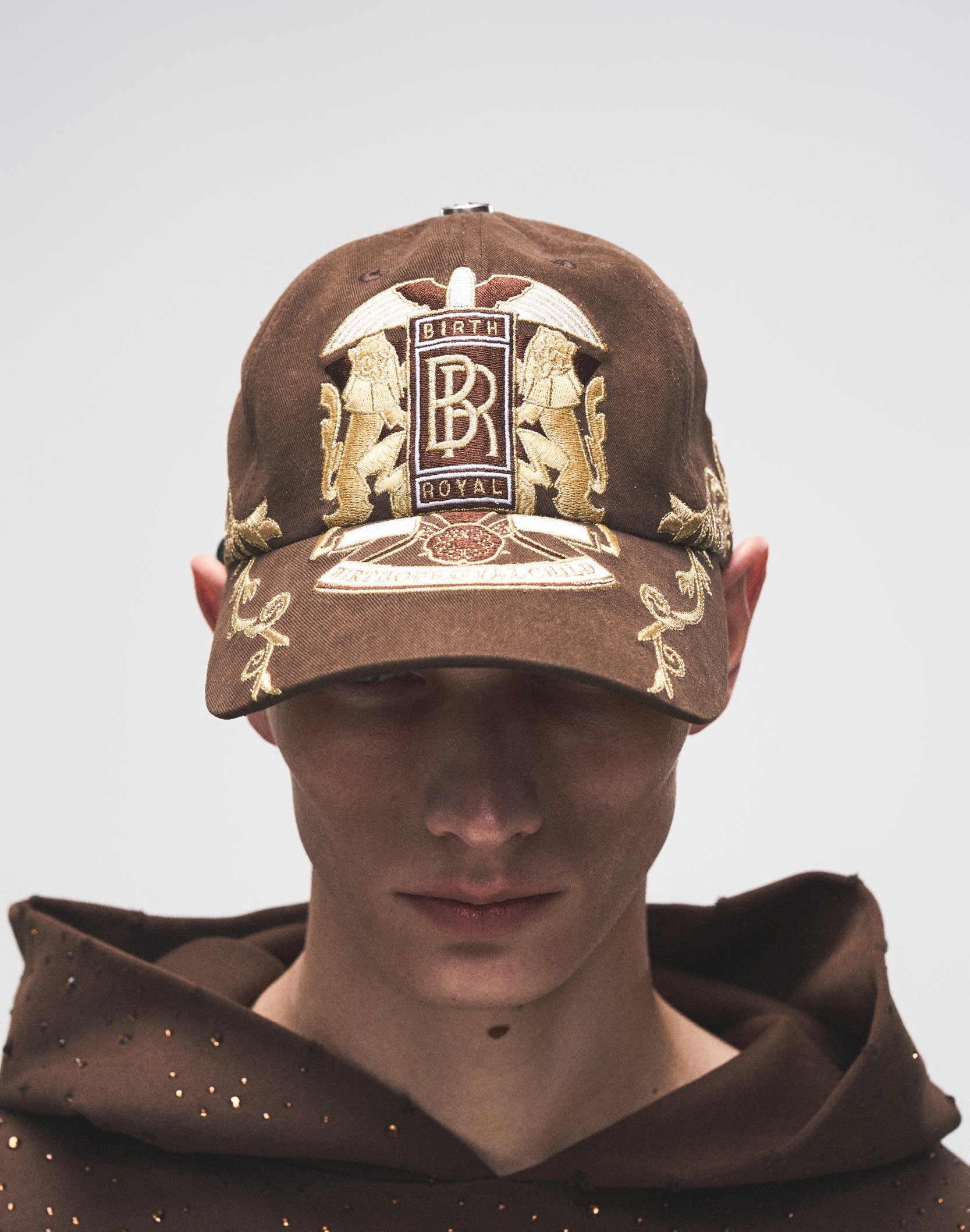 Double Lion Embroidered Baseball Cap-BRN