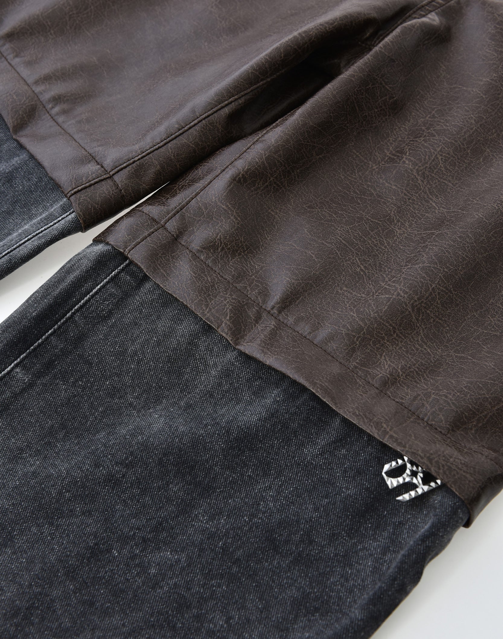 Double Waistband Patchwork Denim (Leather)