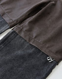 Double Waistband Patchwork Denim (Leather)