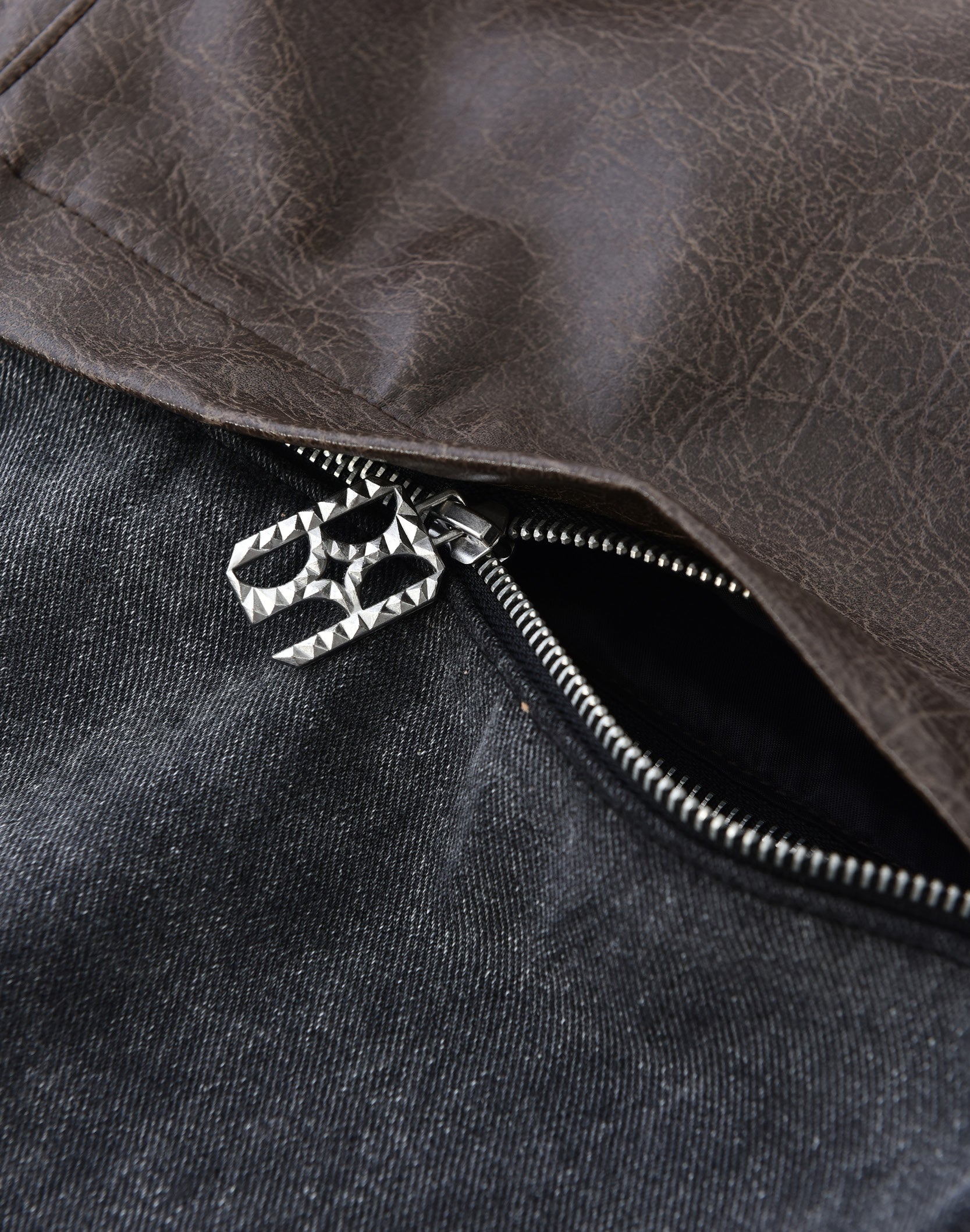 Double Waistband Patchwork Denim (Leather)