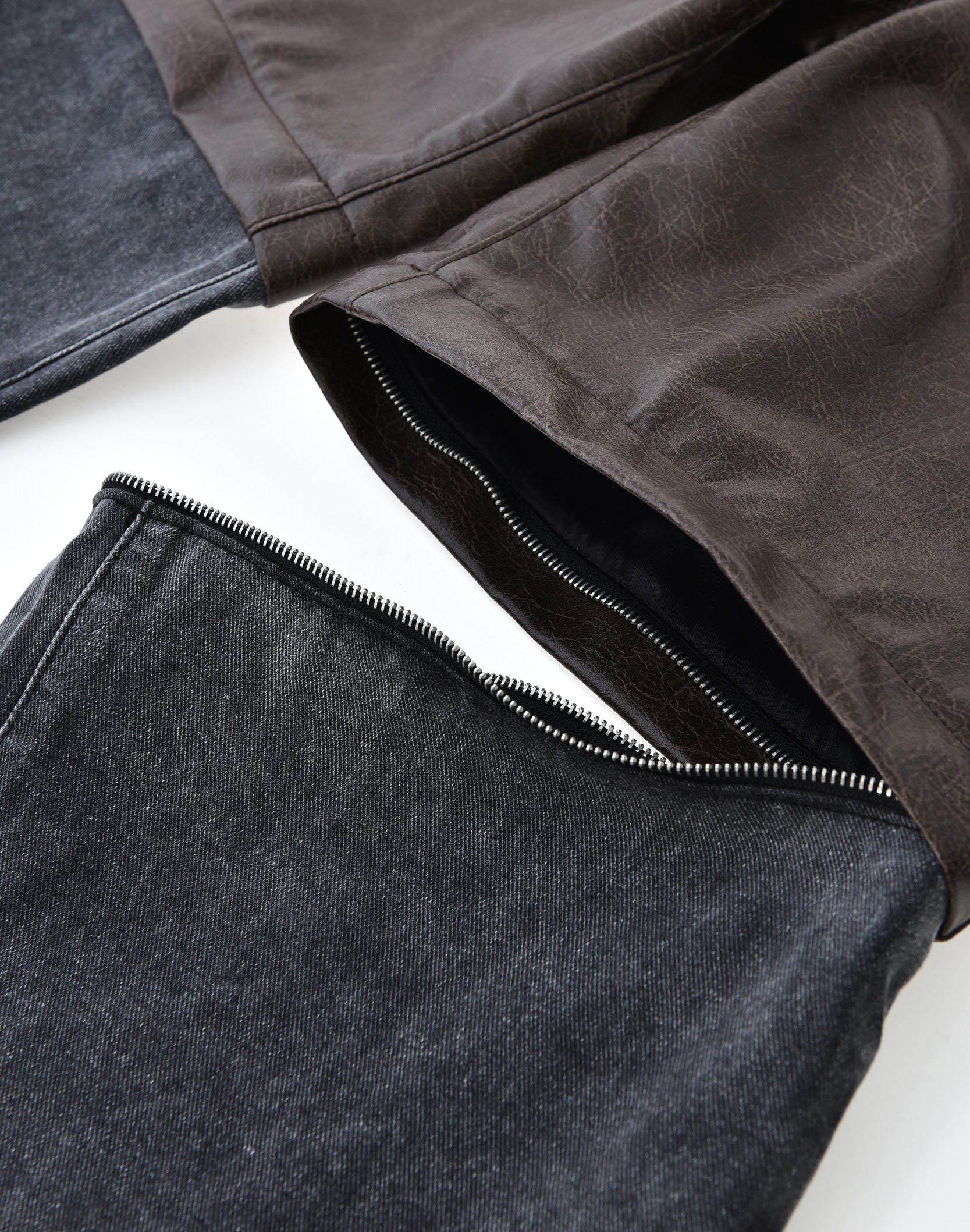 Double Waistband Patchwork Denim (Leather)