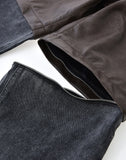 Double Waistband Patchwork Denim (Leather)