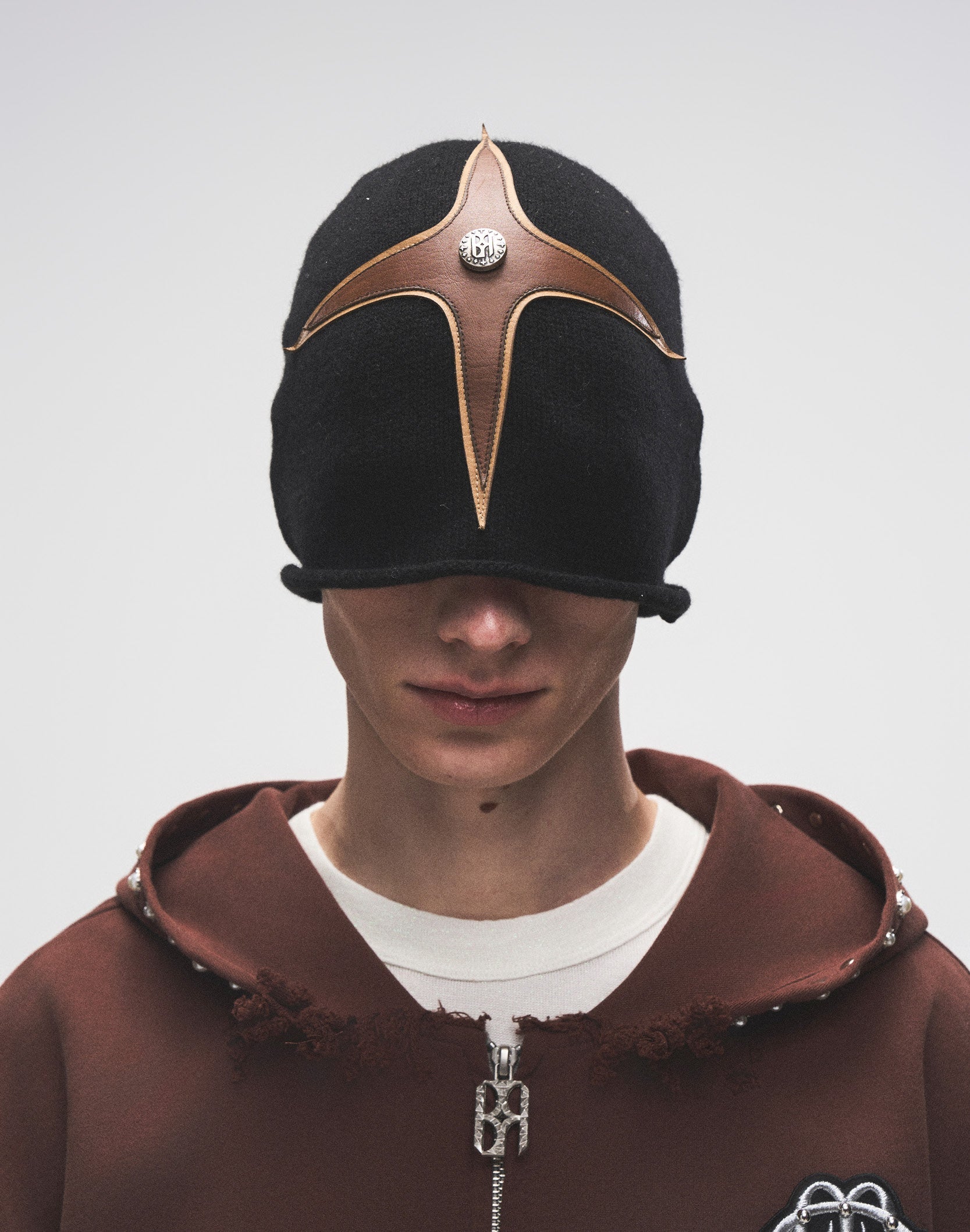 Cross-Patch Leather Beanie