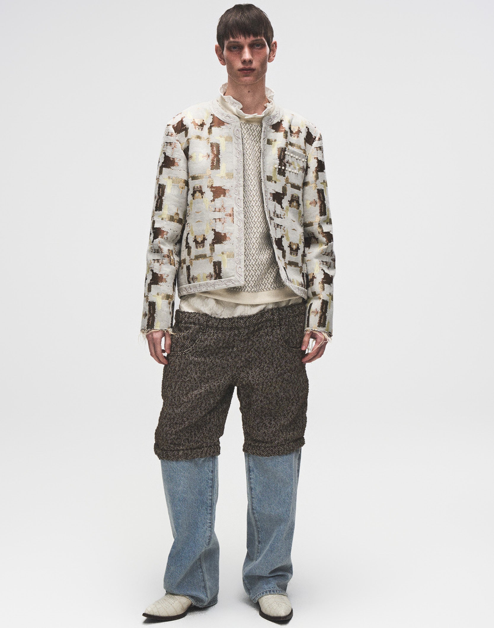 Double Waistband Patchwork Denim (Tweed)