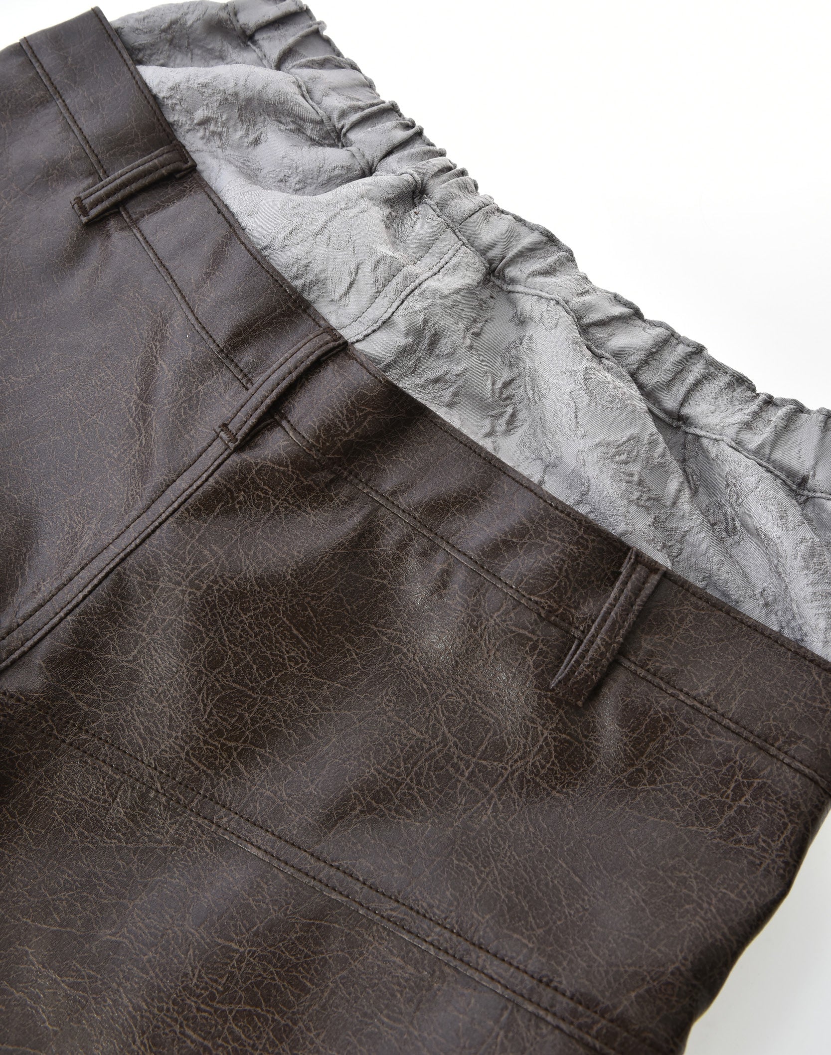 Double Waistband Patchwork Denim (Leather)