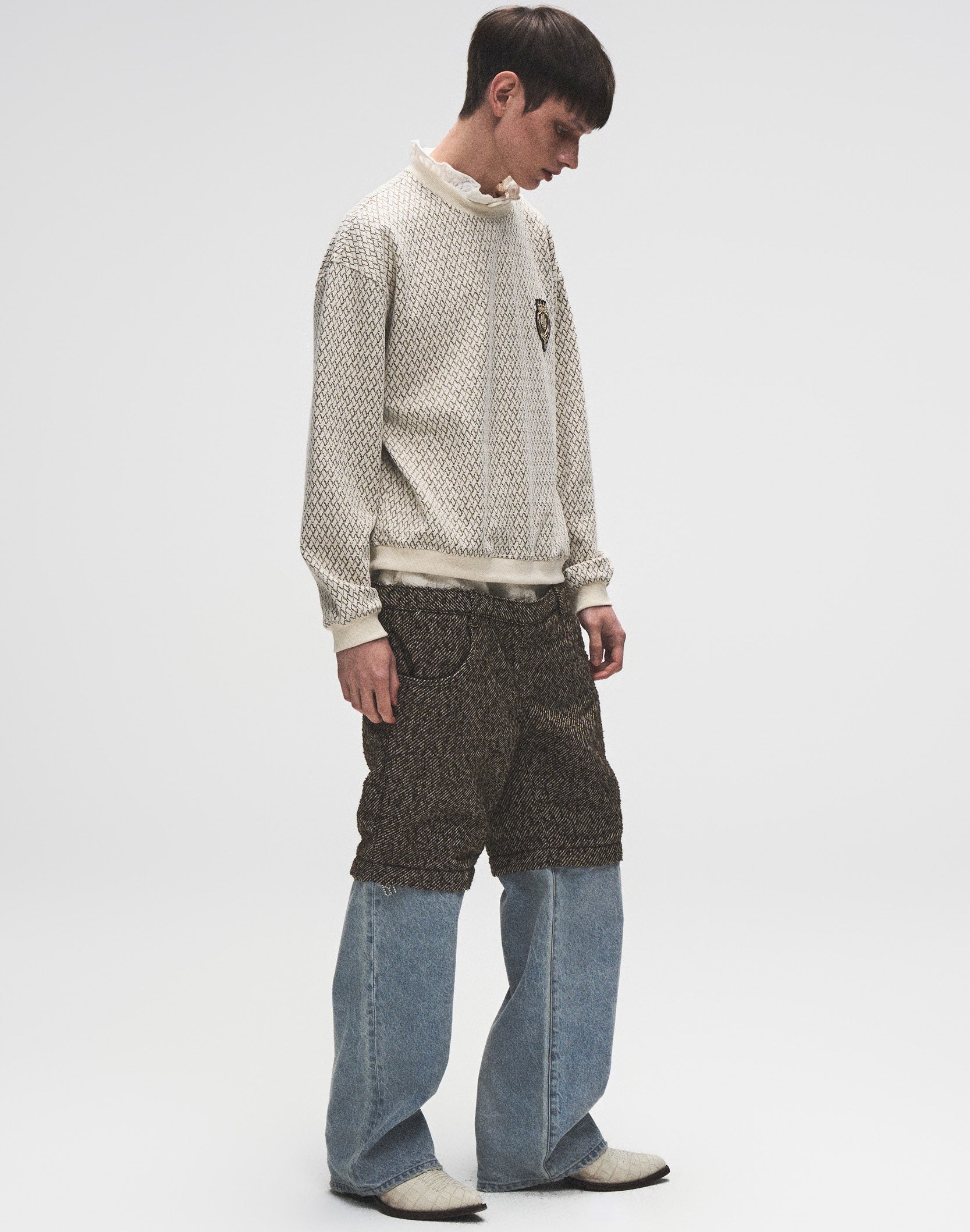 Double Waistband Patchwork Denim (Tweed)