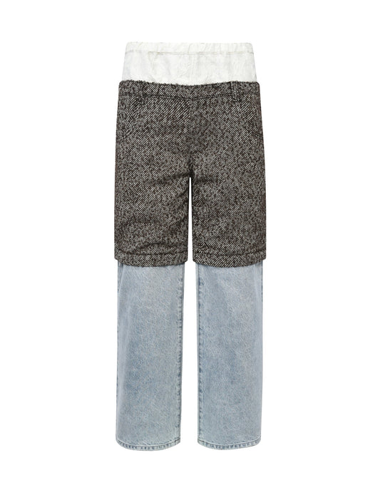 Double Waistband Patchwork Denim (Tweed)