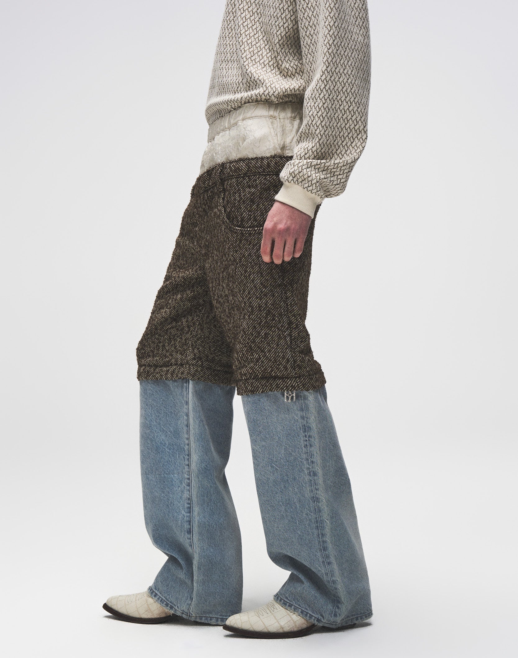Double Waistband Patchwork Denim (Tweed)