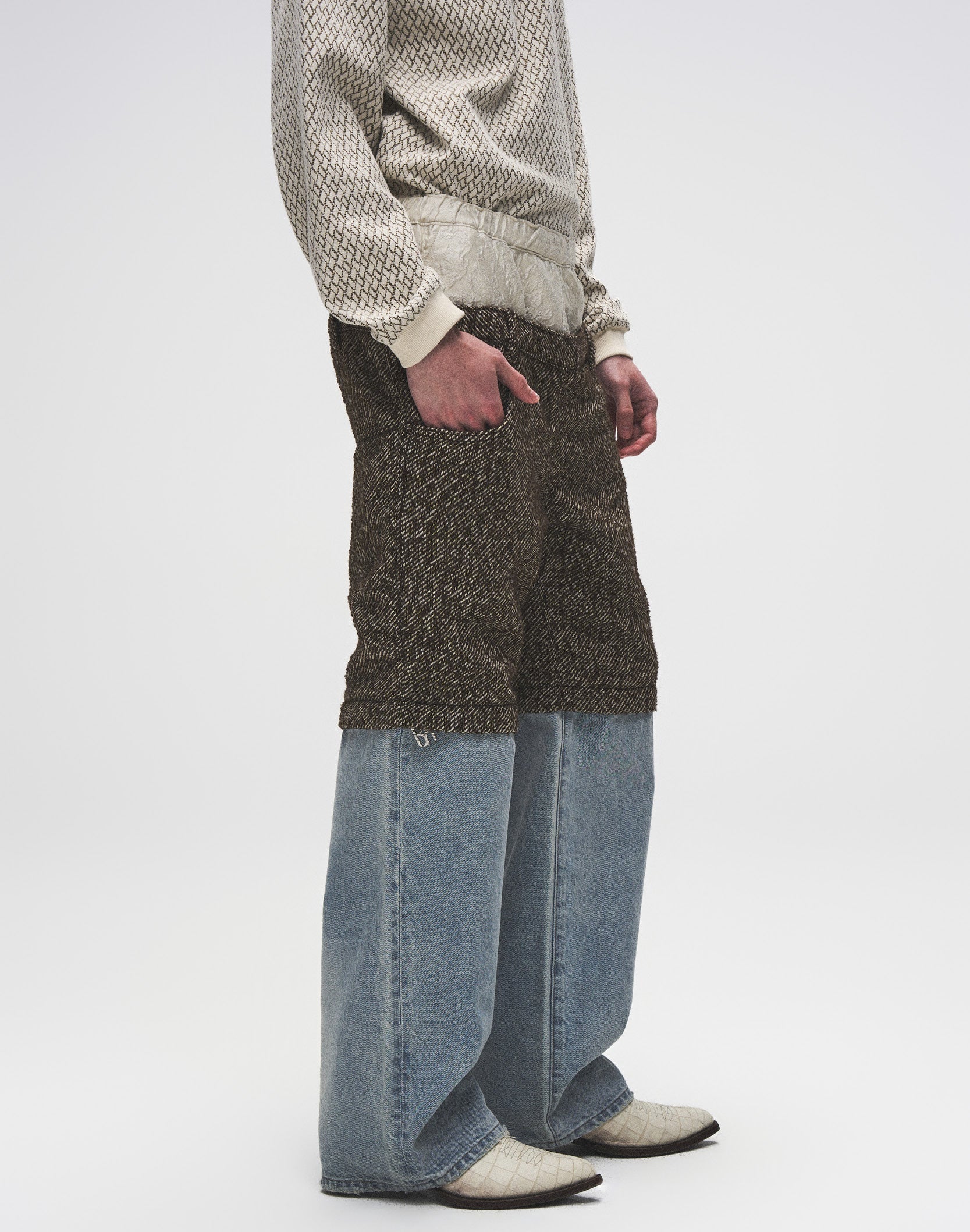 Double Waistband Patchwork Denim (Tweed)