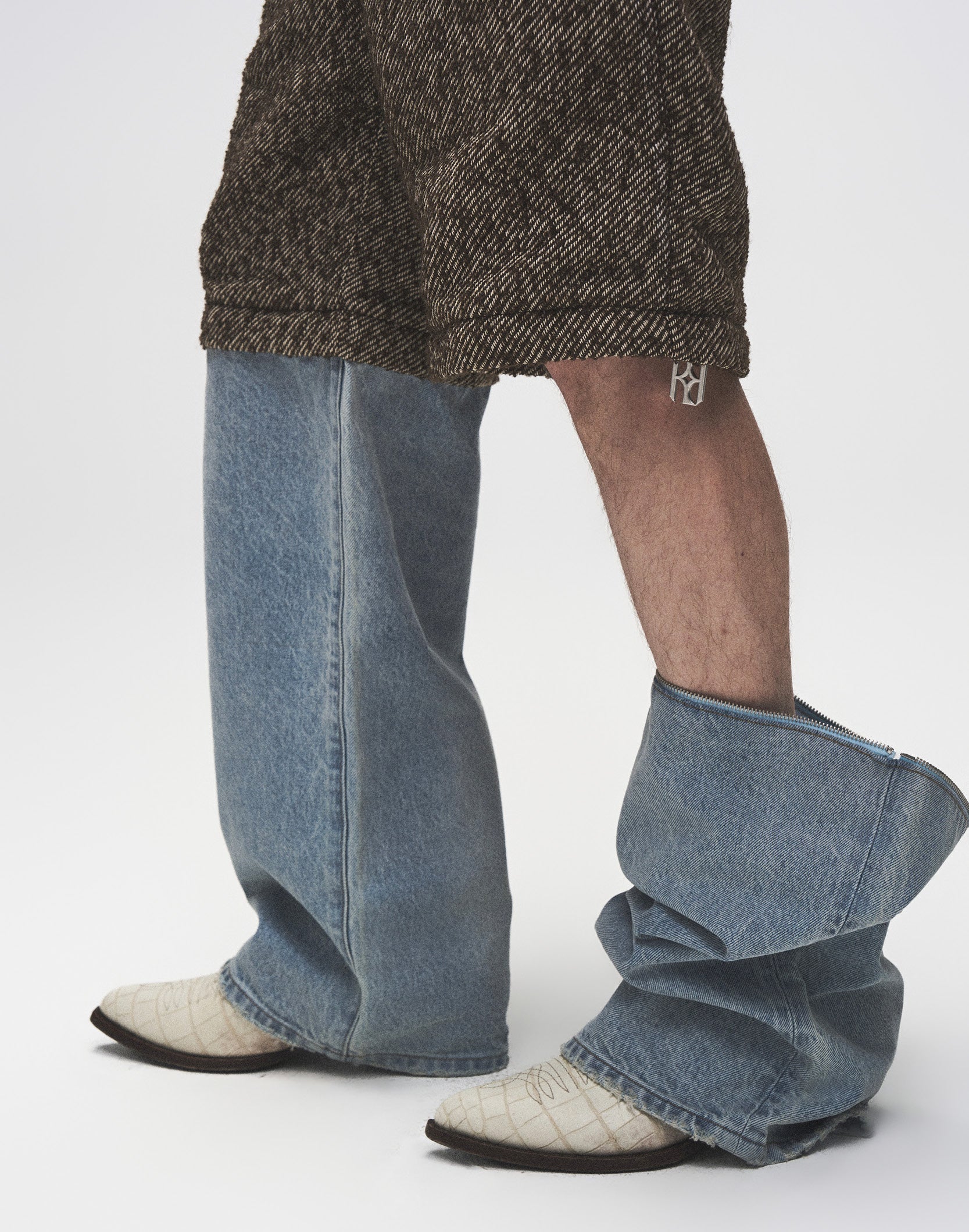 Double Waistband Patchwork Denim (Tweed)