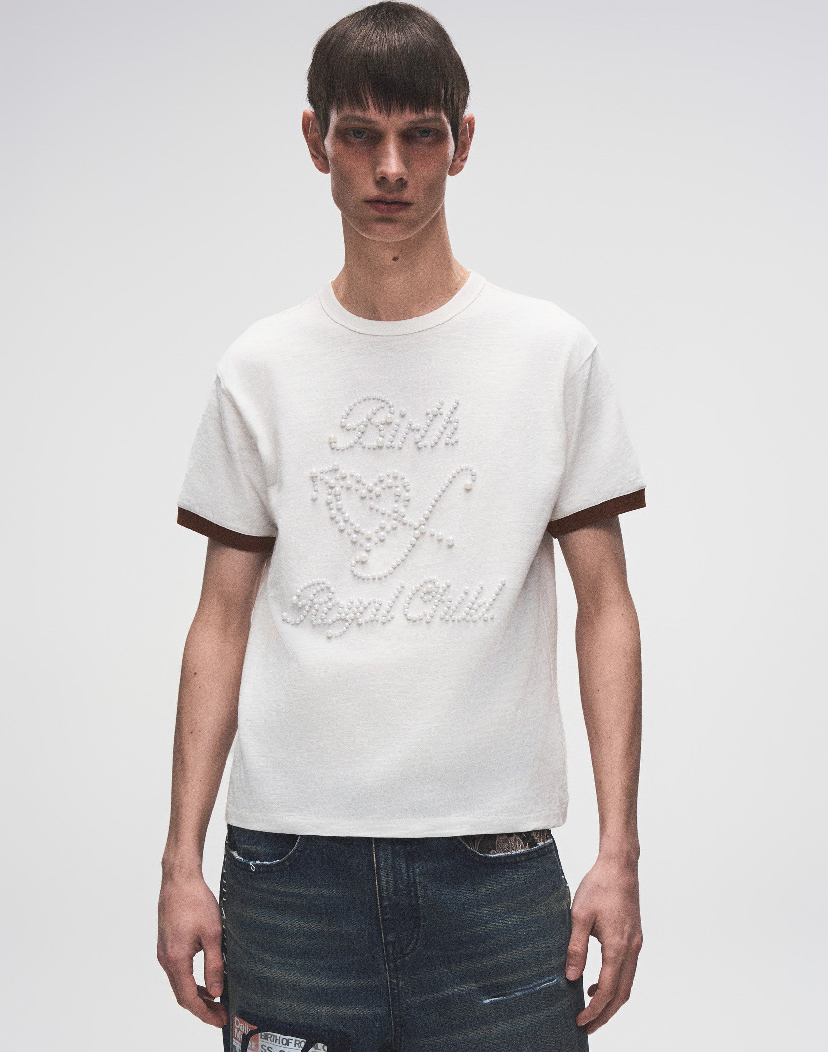 Pearl Patchwork T-Shirt IN WHT