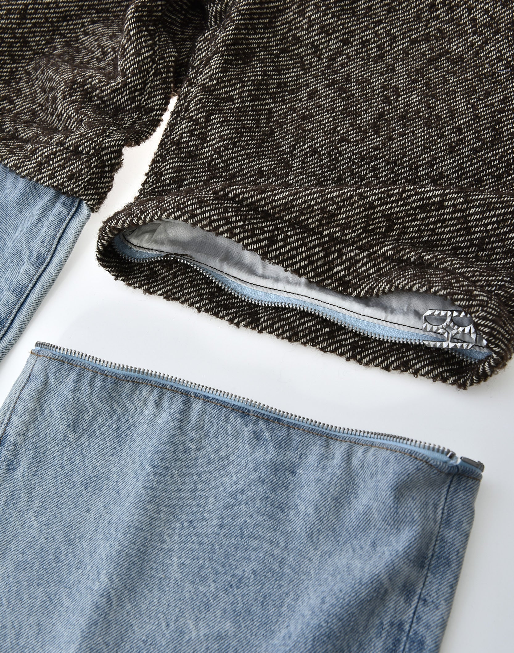 Double Waistband Patchwork Denim (Tweed)