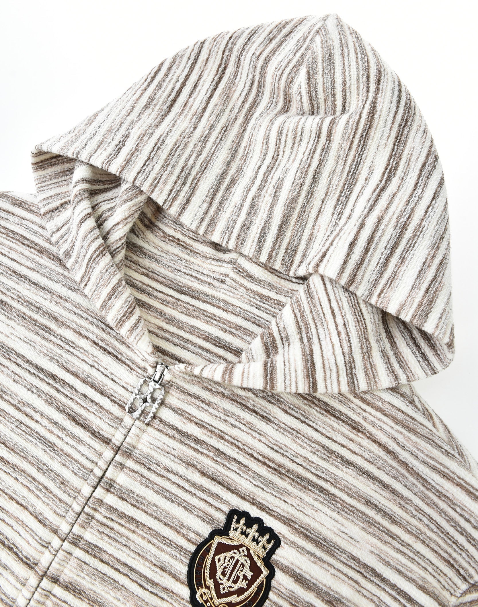 Striped Knit Hoodie in White