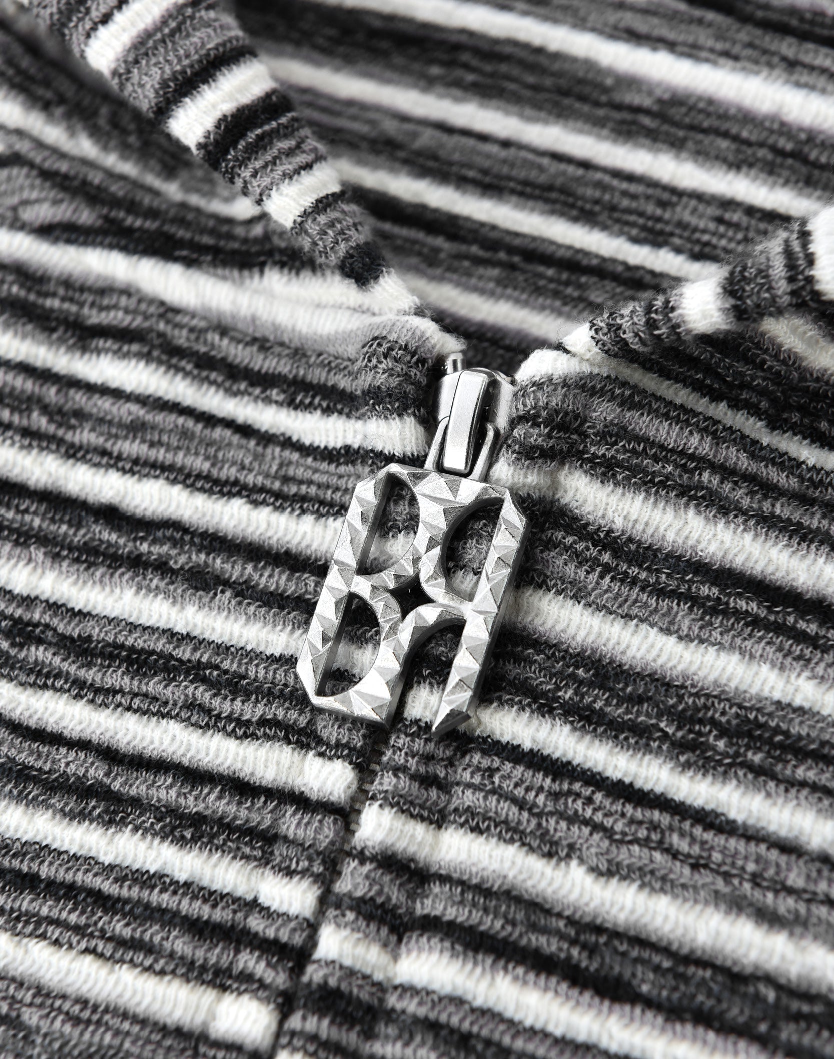 Striped Knit Hoodie in Grey