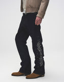 Raw Denim Embroidered Pearl Flared Jeans