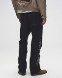 Raw Denim Embroidered Pearl Flared Jeans