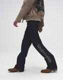 Raw Denim Embroidered Pearl Flared Jeans