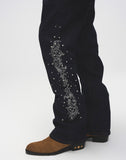 Raw Denim Embroidered Pearl Flared Jeans