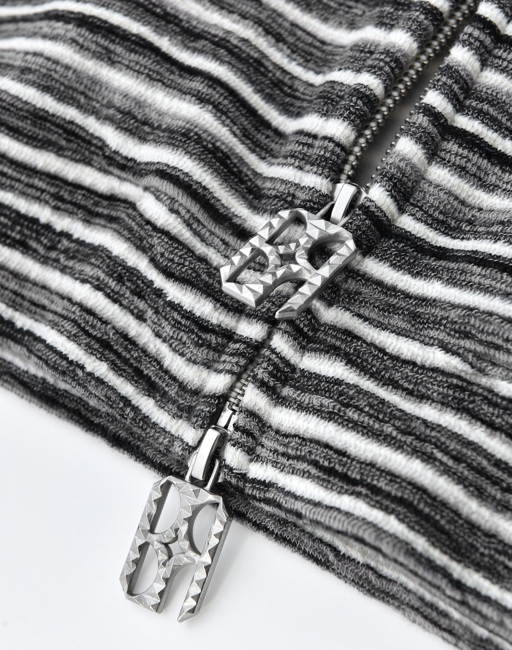 Striped Knit Hoodie in Grey