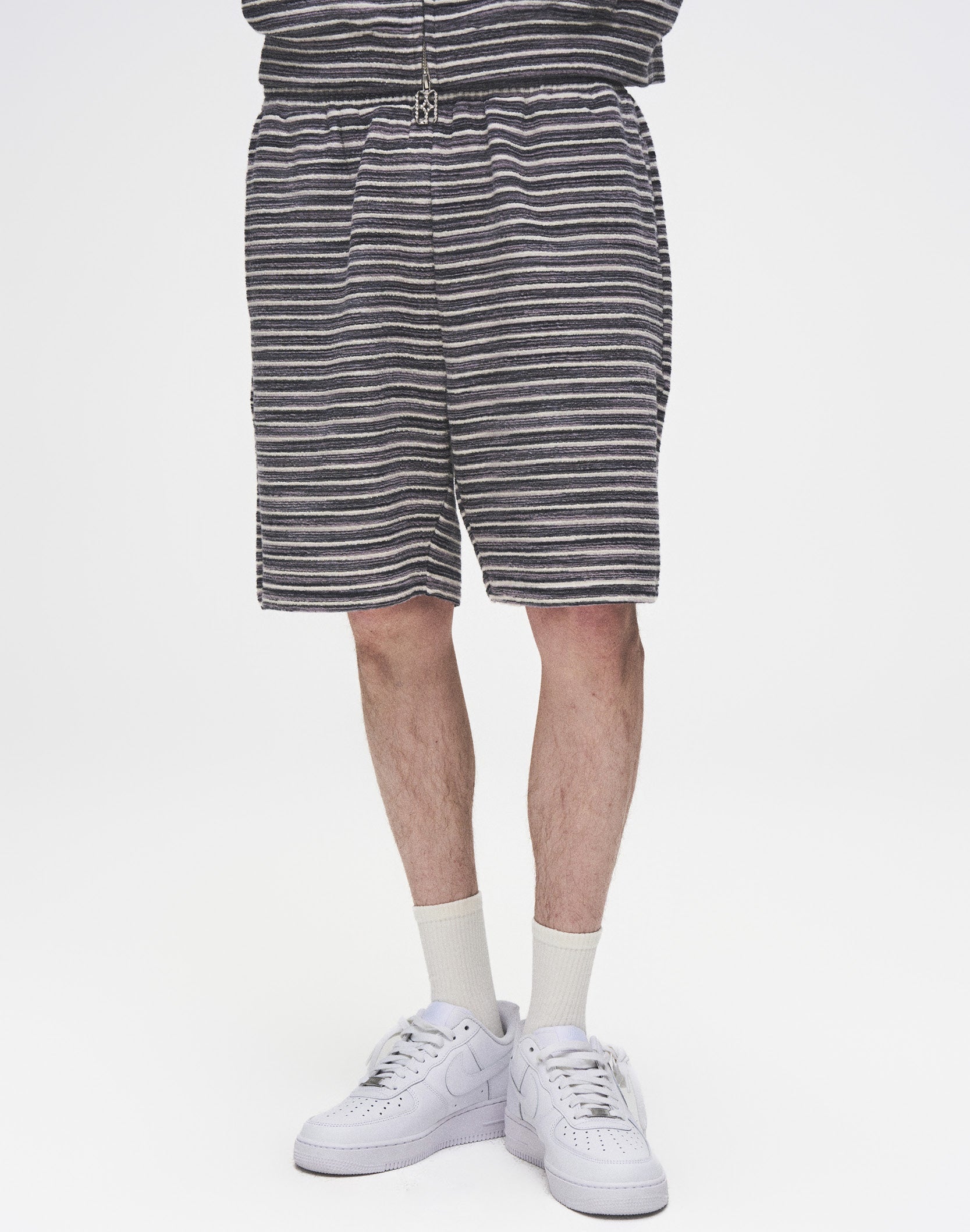 Striped Knit Shorts-GRY