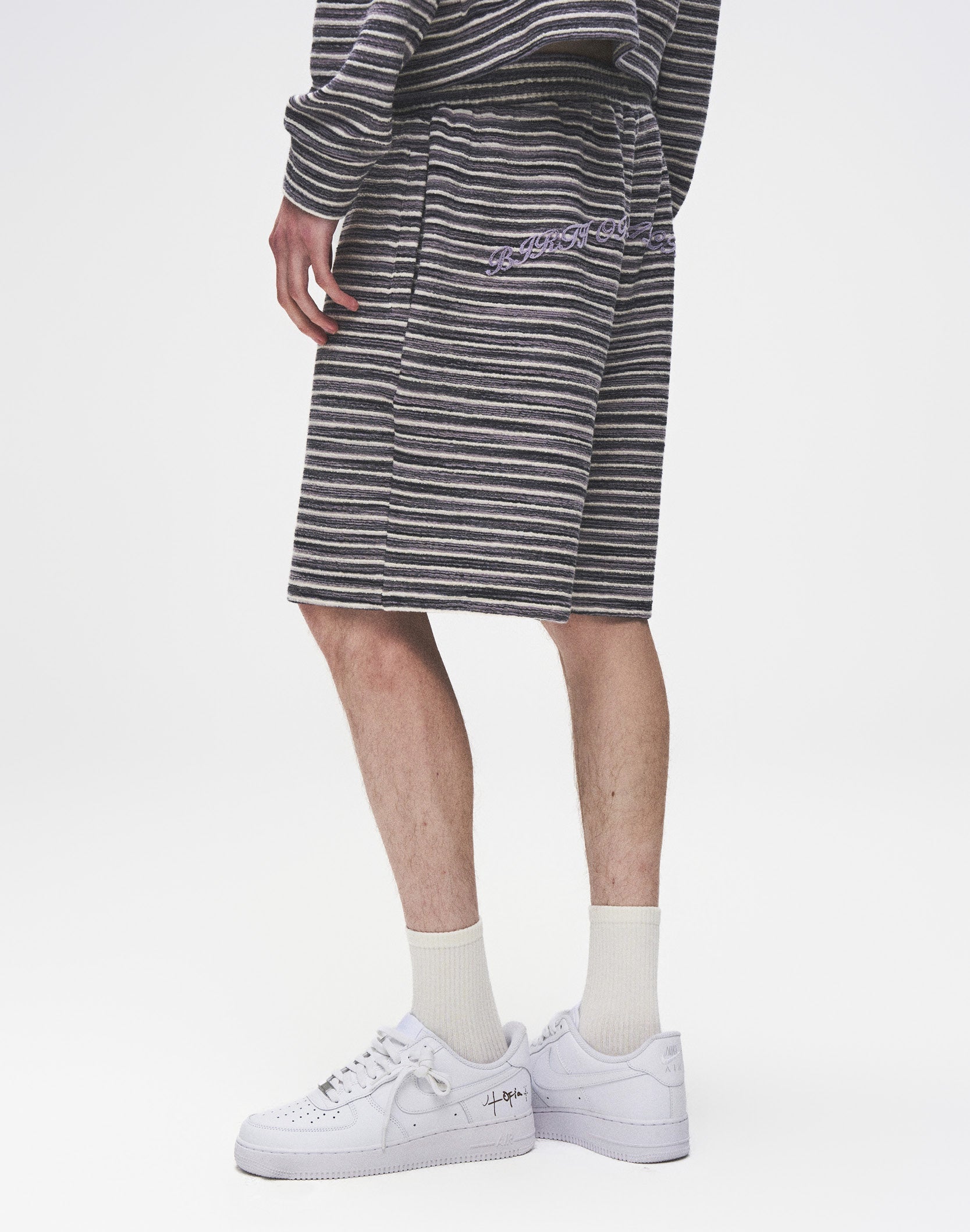 Striped Knit Shorts-GRY