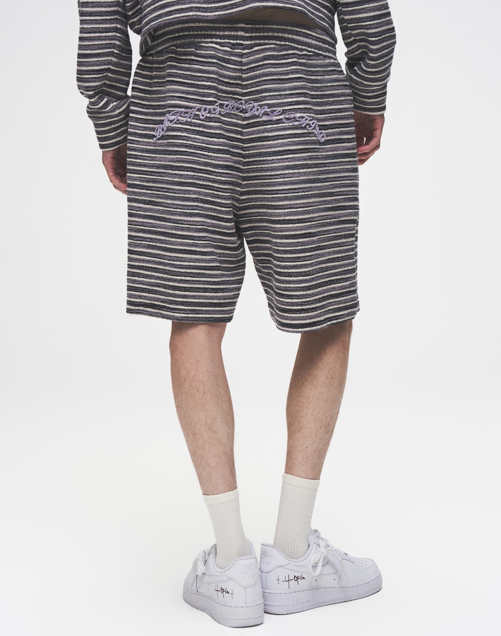 Striped Knit Shorts-GRY
