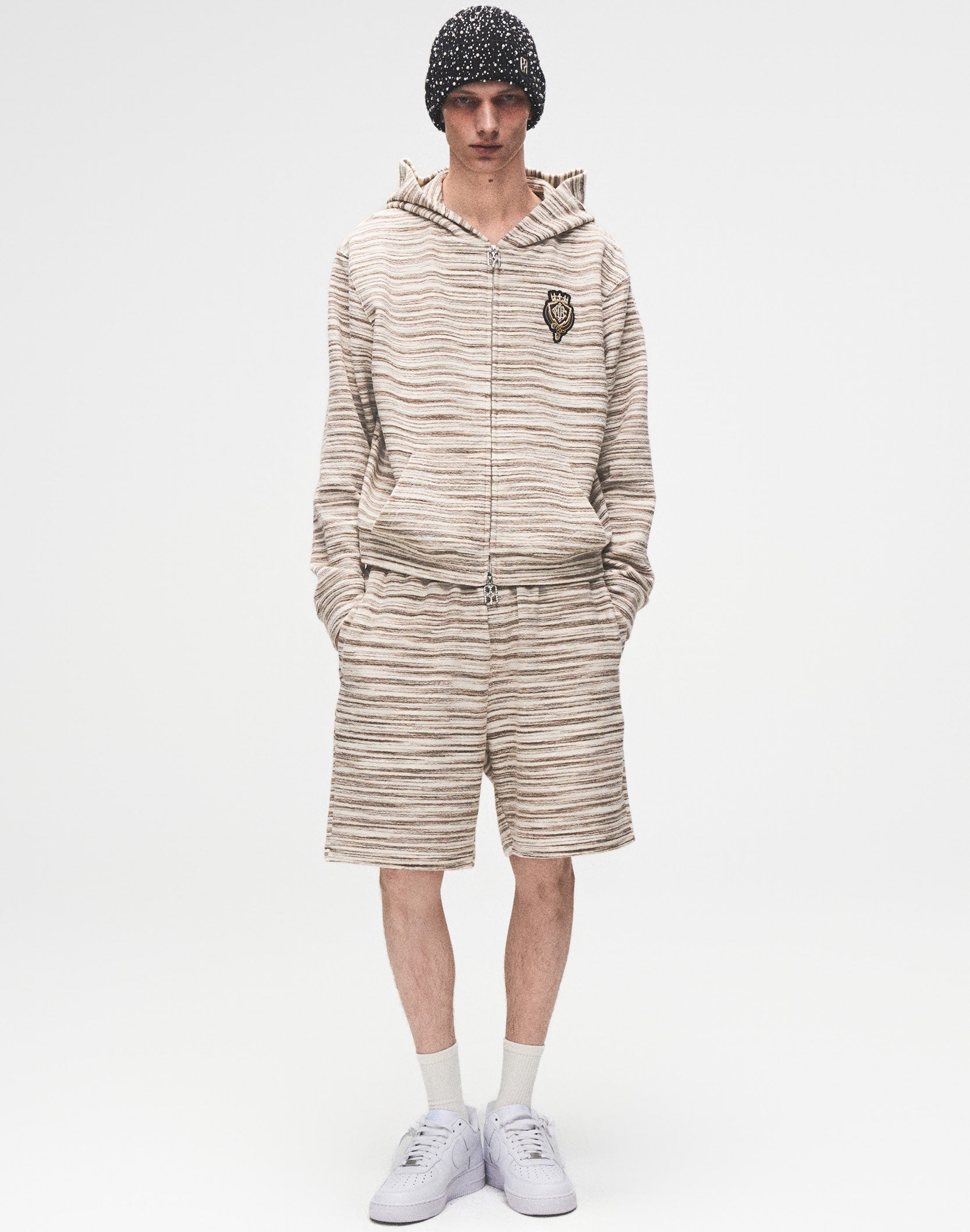 Striped Knit Set in White