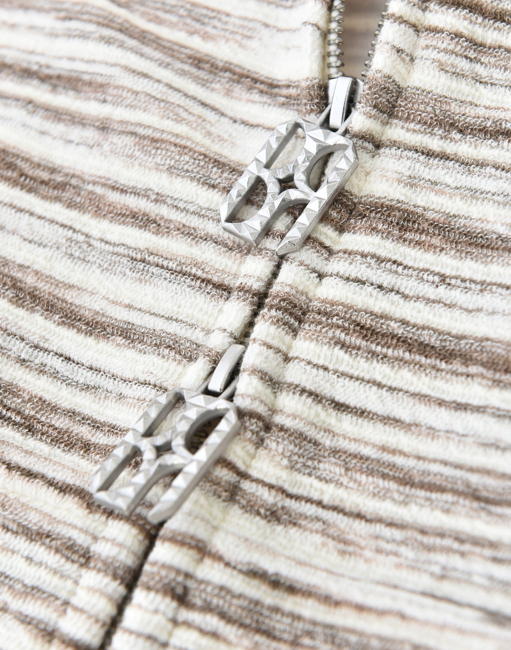 Striped Knit Hoodie in White