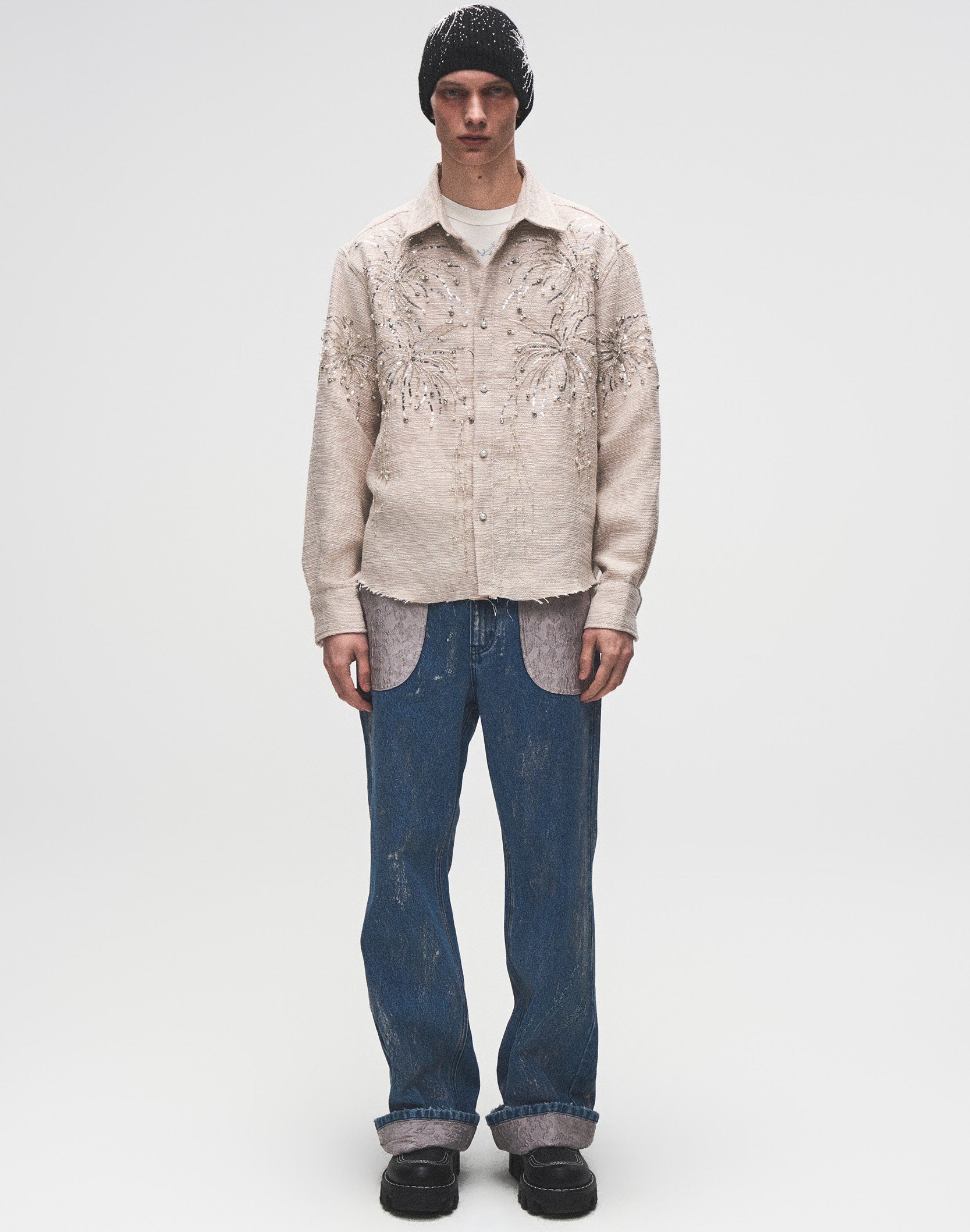 Embossed Silver-Washed Denim (Blue)