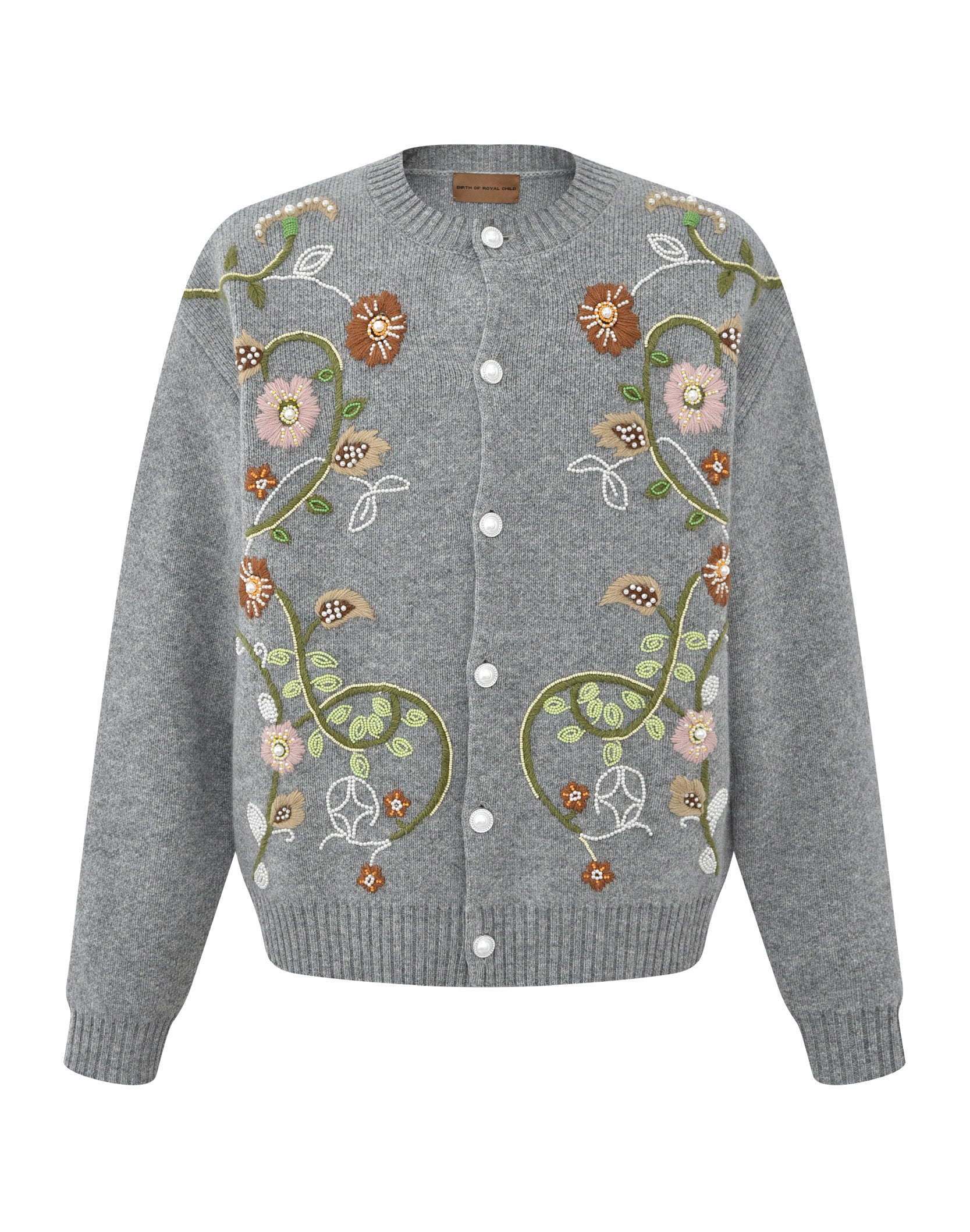 Hand-Embroidered Floral Pearl Cardigan