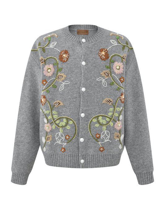 Hand-Embroidered Floral Pearl Cardigan
