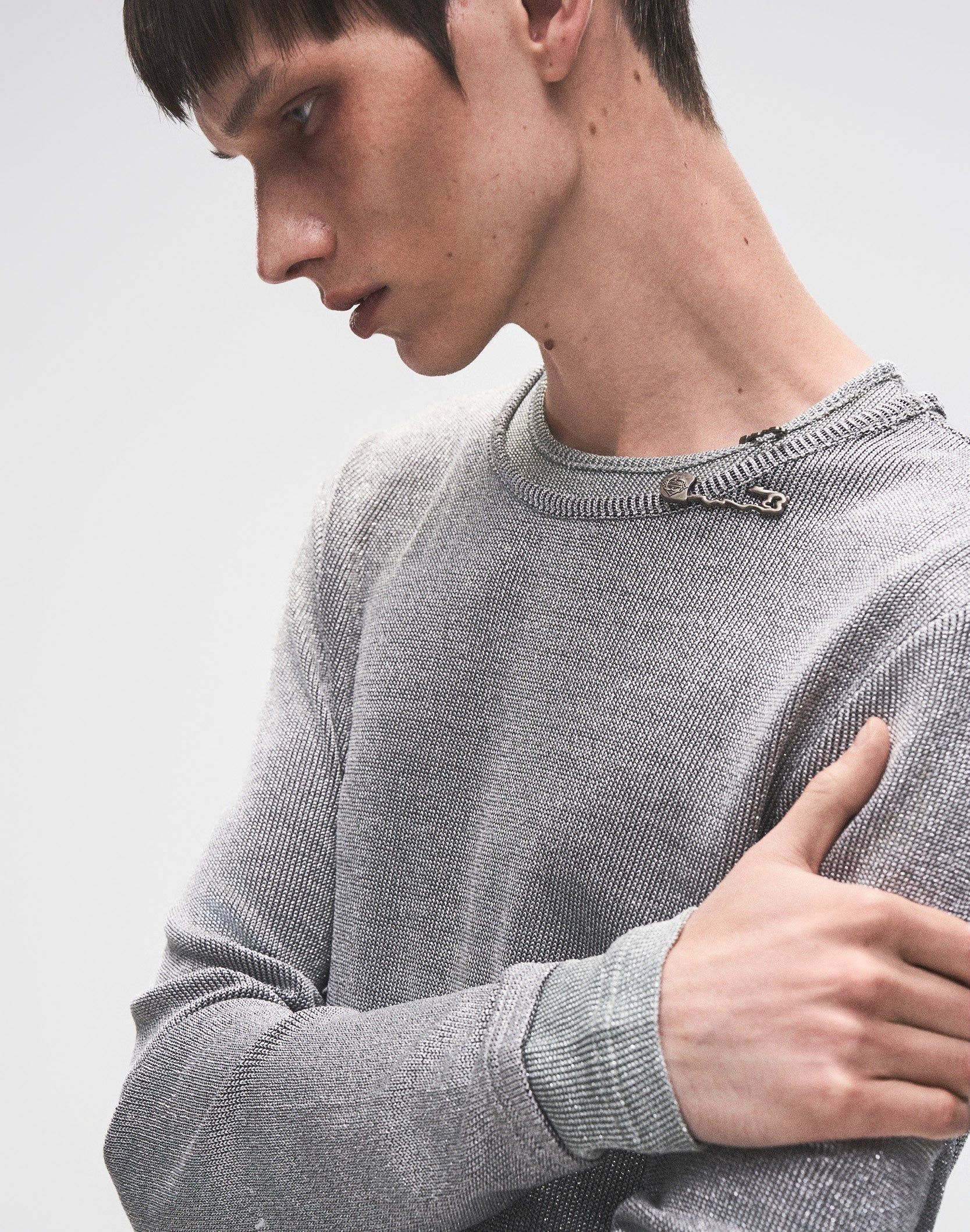 PIN SILVER THREAD LONG-SLEEVE SHIRT GREY