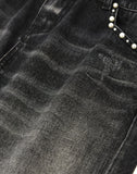 Pearl Fur Patchwork Jeans In BLK