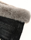 Pearl Fur Patchwork Jeans In BLK