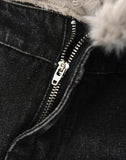 Pearl Fur Patchwork Jeans In BLK