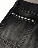 Pearl Fur Patchwork Jeans In BLK
